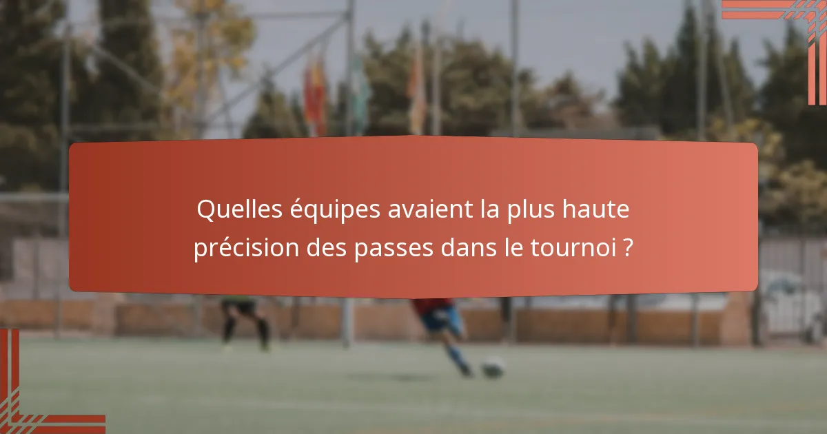 Quelles équipes avaient la plus haute précision des passes dans le tournoi ?