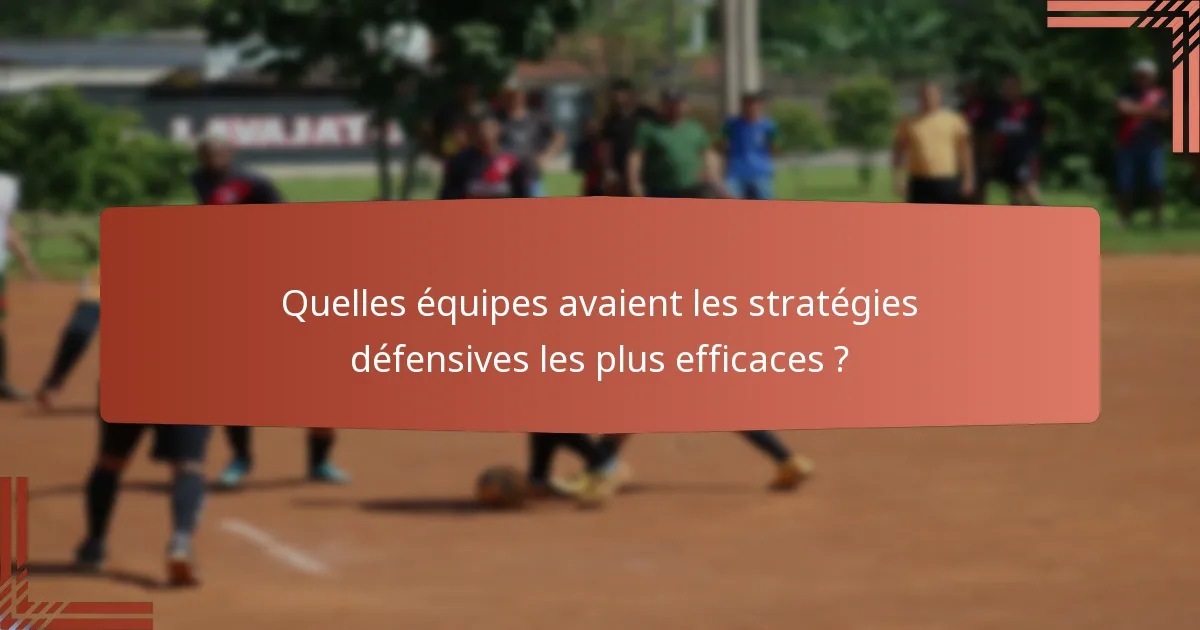 Quelles équipes avaient les stratégies défensives les plus efficaces ?