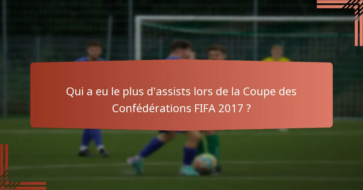 Qui a eu le plus d'assists lors de la Coupe des Confédérations FIFA 2017 ?